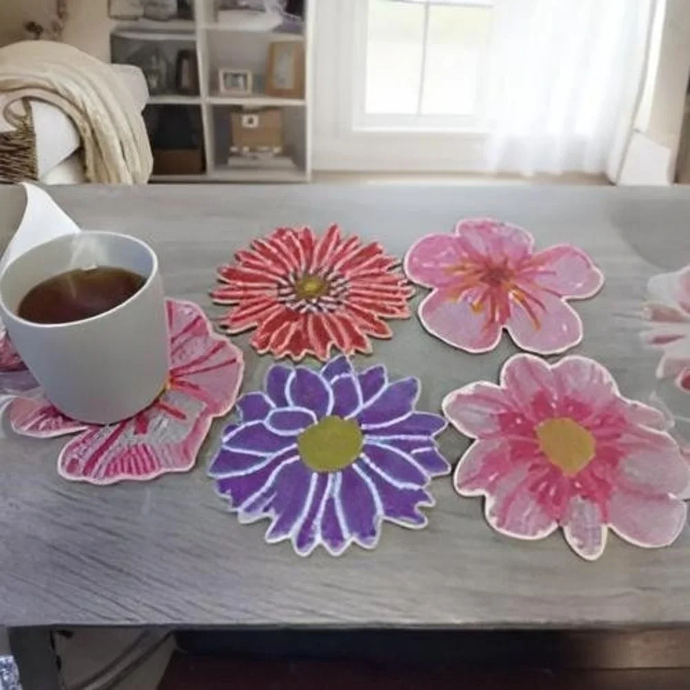 Set of‎ 5 Diamond Painted Flower Coasters